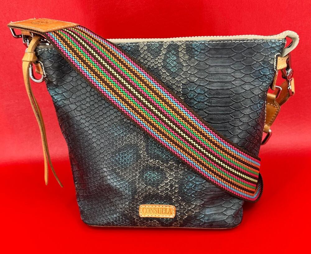 Consuela RATTLER Embossed Snake Print Wedge Crossbody Handbag Purse